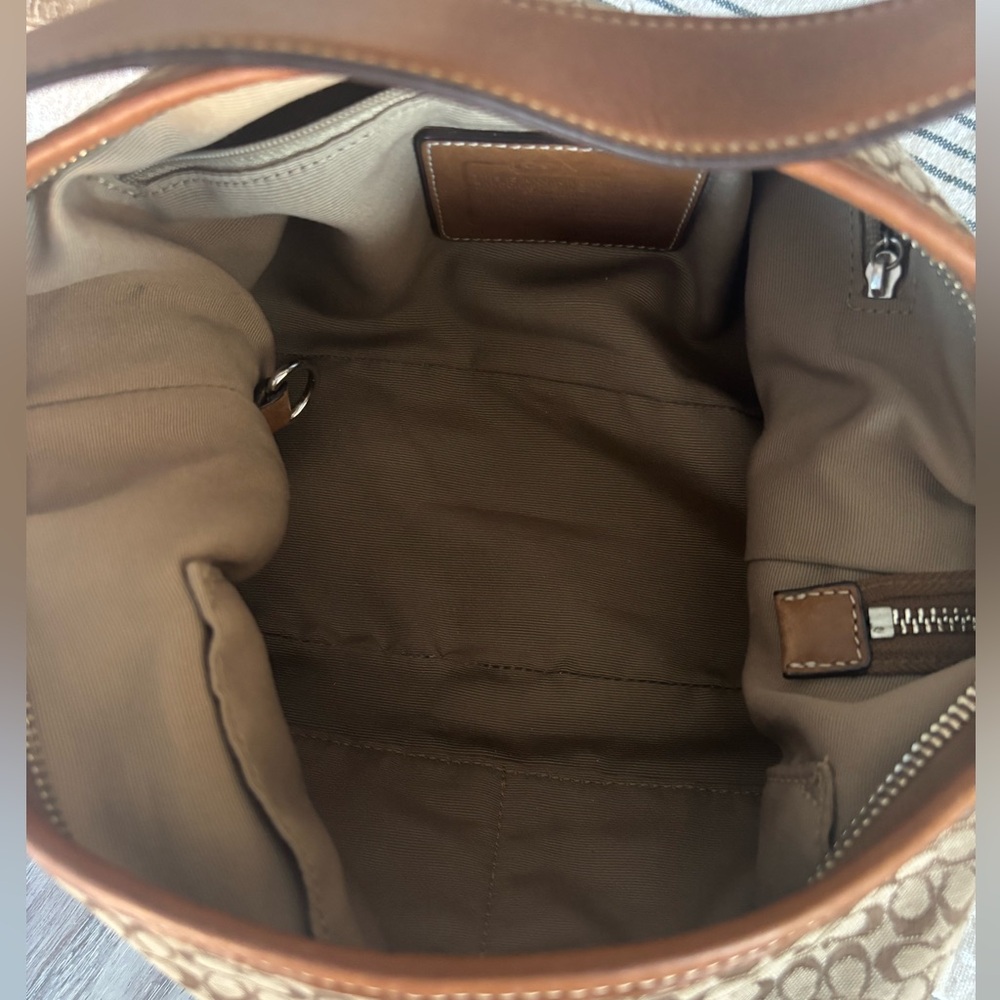🍃🦋 Vintage Coach Signature Canvas Leather Shoulder Hobo Mini Duffle Bag - Picture 11 of 15